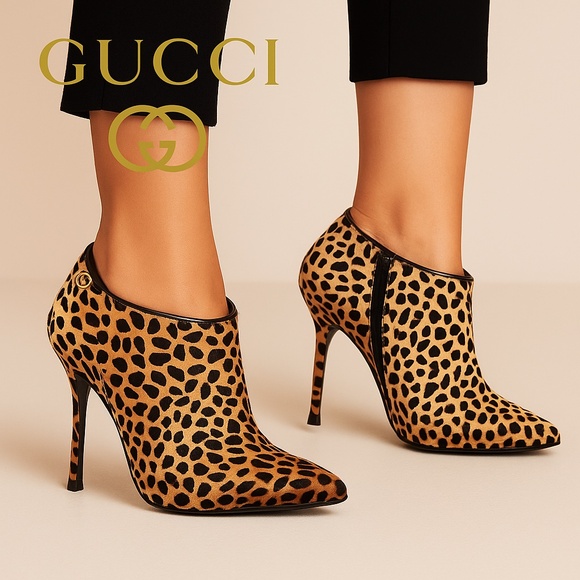 Gucci Leopard-Print Ponyhair Ankle Bootiest Zip-up Booties  🇮🇹 Made in Italy - Picture 1 of 15